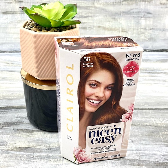 NWT Clairol Nice ‘n Easy 5R Medium Auburn Permanent Hair Color Gray Coverage Box - Picture 1 of 10